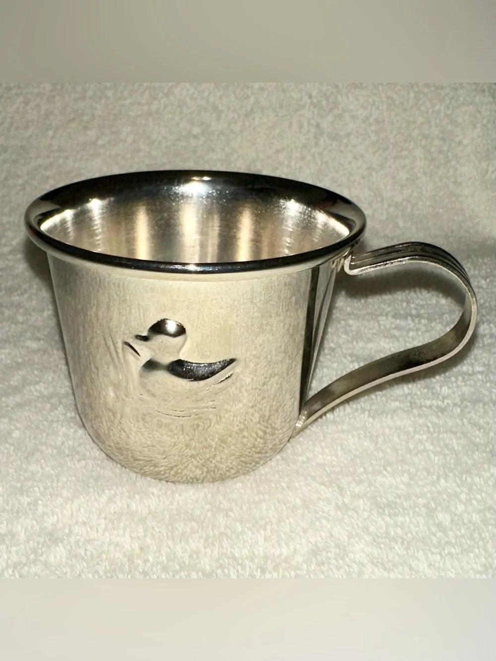 Godinger Silver Plated Baby Cup Embossed Duck Vintage Handled Child Mini Mug